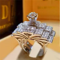 Female Crystal White Round Ring Set Brand Luxury Promise 925 Silver Engagement Ring Vintage Bridal Wedding Rings For Women211n