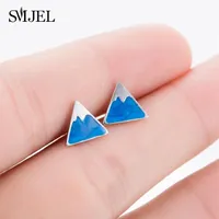 Creative Tiny Snow Mountain Earring Sliver Blue Sky Enamel Stud Earrings For Women Jewelry Gifts Boucle D'oreille188G