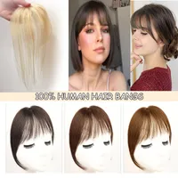 3D Clip in Bangs Human Hair Extension Hairpiece Topper with Temples for Women Short Angle Brown