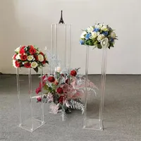 Set of 4 sizes Party Decoration Wedding Floor Vase Clear Acrylic Grand Vases Flower Stand Backdrop Frame Column Pillar C0927