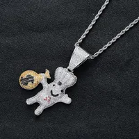 New Style 18K Gold Plated Iced Out CZ Zirconia US Dollar Sign Money Bag Doll Pendant Chain Necklace Hip Hop Rapper Jewelry for Men2577