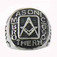FANSSTEEL stainless steel mens or wemens jewelry masonary MASTER MASON BROTHERHOOD SQUARE AND RULER MASONIC RING gift 11W15199I