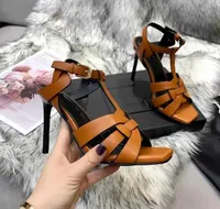 Sandals Shoes High Heel Women Shoes Fashion Pumps Elegant Stiletto Heels Tribute Luxury Designers Black Smooth Leather Super Party T-Tied