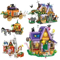 Blocks Halloween Cottage Candy House Mini Building Witch Pumpkin Carriage Figures Bricks Christmas Tree DIY Toys for Kids Gifts 220924