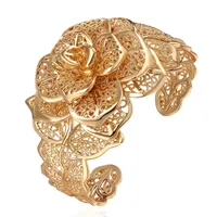 Filigree Flower Cuff Bangle 18k Yellow Gold Filled Fashion Womens Bangle Bracelet Wedding Jewelry Gift dia 58mm3150