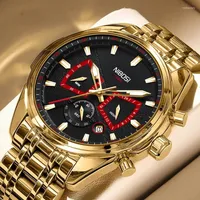 Wristwatches NIBOSI 2022 Fashion Design Mens Watches Top Stainless Steel Quartz Watch Men 24 Hour Chronograph Relogio Masculino