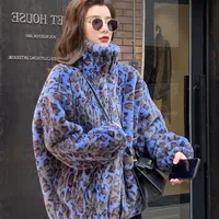 FURS FURS LAUTARO LAUTARO INVIERNO Colorido Leopardo Impresión Fuir Fur Coat Women Manga larga Cierre, suave y esponjosa chaqueta esponjosa coreana