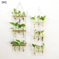 Vases Propagator Test Tube Planter Holder Flower With Wooden Stand Modern Wall Hanging Hydroponics Terrarium Home Decor 3 Tiered