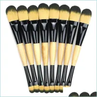 Makeup Brushes 1Pc Pro Makeup Brush Liquid Bb Foundation Double Head Concealer Face Mask Wooden Handle Cosmetic Make Up T Messagecomb Dhp0S