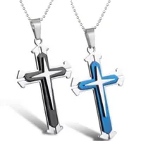 Mens Cross Necklace Pendant Stainless Steel Chain 3 Layer Cross Blue Black Color Jewelry Gifts Fashion Accessories315U