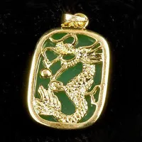 Whole Emerald Green Jade Yellow Gold Plated Dragon Tablet Pendant and Necklace239H