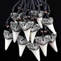 Multi style selection 12pcs lot Imitation Yak Bone Carving Shark Tooth Charm Pendant Wood Beads Necklace Amulet Gift Men's Fa304f
