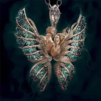 유럽 ​​및 미국 뉴 다이아몬드 스터드 버터 플라이 펜던트 목걸이 패션 패션 과장된 바람 천사 날개 남자와 여자 사랑 체인 AC163