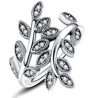 CZ Diamond 925 Sterling Silver Wedding Ring Set Original Box for Pan-Dora Leafling Leaves Ring Women Girls Girls Jewelry W16428M