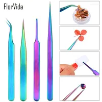 Nail Art Kits Stainless Steel Color Tweezers Straight Bent Good Quality Tool Eyebrow Diamonds On Fake Nails