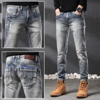 Women's Jeans designer 2022 Handsome Men's Personality Spring and Summer New Shackled Slim Feet Elastic Small Straight Long Pants Q91O