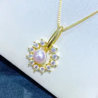 22092604 Dames Pearl Jewelry ketting Akoya 5.5-6 mm Rhinestone Zirkonia Sun Flower Pendent Chockl