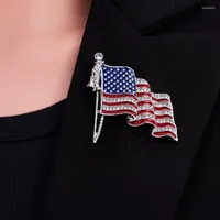 Brooches U.S Country Flag Backpack Enamel Badge Vintage Crystal Flagpole Brooch Jewelry American Stripe Rhinestone Birthday Gift Pin