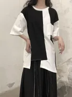 Women's T Shirts Ladies Short Sleeve T-Shirt Summer Black And White Splicing Irregular Design Fashion Leisure Loose Large Size Half