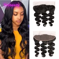 Brazilian Human Hair 13X4 Lace Frontal Body Wave Silky Straight Peruvian Indian 10-24inch Virgin Hair Closures Baby Hairs Natural Color 3 Pieces lot