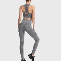 Conjunto ativo de rastreamento feminino sem costura Jacquard Sportswear Suit Hollow Out Push Up Sports Sports Hip Lift Fecht Yoga Set