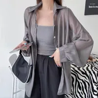 Women's Blouses 2022 Blouse For Women Sun-proof Cardigan Thin Long Sleeve Female Chiffon Loose Shirt Tops Sexy Solid Casual Shirts Outerwear