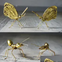 Decorative Objects Figurines Creative Decorative Metal Handicrafts Copper Gold Ant Butterfly Ornament Handmade For Home Modern Art D Dhgon