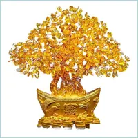 Decorative Objects Figurines Lucky Money Tree Chinese Gold Ingot Crystal Fortune Ornament Wealth Home Office Table Decoration Tablet Dhrjv