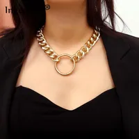 Vintage Thick Chain Necklace Exaggerated Gold Color Silver Color Circle Pendant Choker Necklace Statement Couple Jewelry222t
