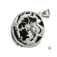 Whole cheap Exquisite black jade silver dragon pendant Chain3265