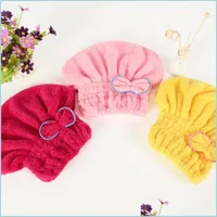 Shower Caps Bow Coral Fleece Shower Caps Nylon Cotton Dry Hair Water Bath Hat Mti Colours Drying Hairs Hooded Towel Drop Deliver Soif Dhfhq