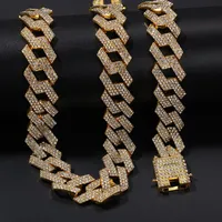 Iced Out Miami Cuban Link Chain Mens Rose Gold Chains Thick Necklace Bracelet Fashion Hip Hop Jewelry2600