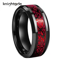 8mm Men&#039;s Black Celtic Dragon Ring Tungsten Carbide Rings Red Carbon Fiber Wedding Bands Fashion Couple Jewelry Ring Comfort 2770
