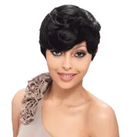 Short None lace front Pixie Cut Brazilian Hair for Black Women Machine Made Peruvian Wig Withbang perruque