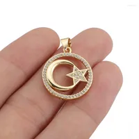 Charms 2Pcs Gold Copper Zircon CZ Crystal Moon Star Pendants For DIY Fashion Jewelry Making Necklace Accessories
