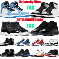 1 1s University Blue Jumpman Men Women Basketball Shoes 11s 25th Anniversary Prom Night Sneakers 13s Flint Mens Trainer Outdoor Sports Shoes