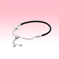 Women's Black Leather Slider Bracelet Fashion Jewelry for Pandora Stelring Silver Adjustable size Hand Chain Bracelets with O2456