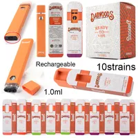 Dabwoods Rechargeable Disposables Vapes Pen E cigarettes 1.0ml Empty Starter Kits Thick Oil Vaporizer Pens 280MAH 10strains