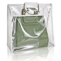 Waterproof And Dustproof PVC Transparent Plastic Storage Dust Bag Jelly Handbag With Handle Wardrobe Hook Holder Purse Organizer3242