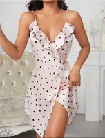Sexy pyjama sexy en soie satin ￠ pois robe de couchage