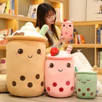 Cute Cushion Boba Milk Tea Plushie Toy Soft Stuffed Apple Pink Strawberry Taste Hug Pillow Balls Bubo Tea Cup Cushions
