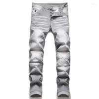 Jeans masculinos Canting Men's Grey Fit Fit Feet Spring Spring y Autumn Style Feng Shui Cave