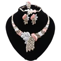 Dubai Jewelry Sets Gold Silver Wedding Necklace Earrings Bracelet Ring Set for Women Bridal Party Costume Accessories190K
