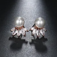 Fashion Cute Exquisite Flower Stud Pearl Crystal Earings Studs White Zircon for Women Jewelry Wedding Party Gifts207n