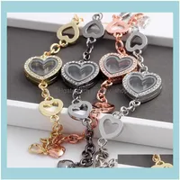 Charm Bracelets Jewelry 5Pcs Selling Crytsal Heart Floating Lockets Bracelet Alloy Wedding Women Bangle Jewellery1 Drop Delivery 2244j