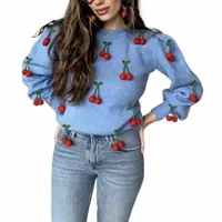 mosimolly Pretty Cherry Sweater Pullovers Jumper Women O Neck Knitted 2021 Autumn Winter Knits Loungewear Mohair1 g4eH#