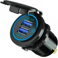 12V USB Car Cigarette Lighter Socket Dual QC3.0 Ports Fast Charger Power Adapter Blue Light