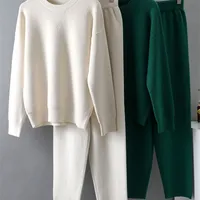 Женские штаны с двумя частями ezsskj 2 штука Set Set Weater Женский спортивный костюм Oneck Sweater Слабание брюки шика