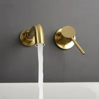 Minimalism Bathroom Faucet Single Handle Wall Mounted Black & Brushed Gold Water mixer Tap 360 Degree Rotatable256N