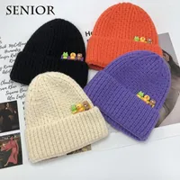 Berets Winter Cotton Thickened Warm Cute Couple Knitted Hat Three-dimensional Cartoon Animal Decoration Women's Skullies Without Eaves